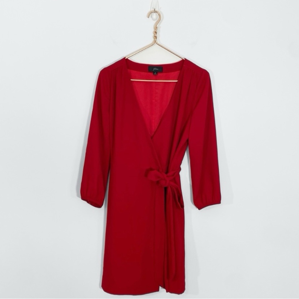 J. Crew 6 Red Tie Waist Shirtdress‎ Dress Crepe Christmas Holiday Event Solid